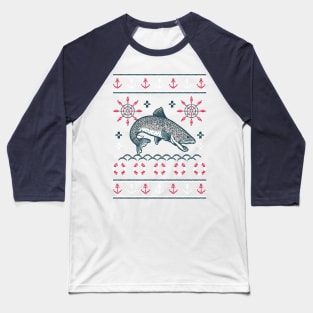 Pike Fish Ugly Christmas Sweater // Fisherman Christmas Baseball T-Shirt